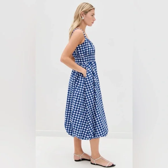 DARLING! NWT Tuckernuck Sea New York Cobalt Gingham Bubble Spring Dress Sz L - Picture 4 of 6